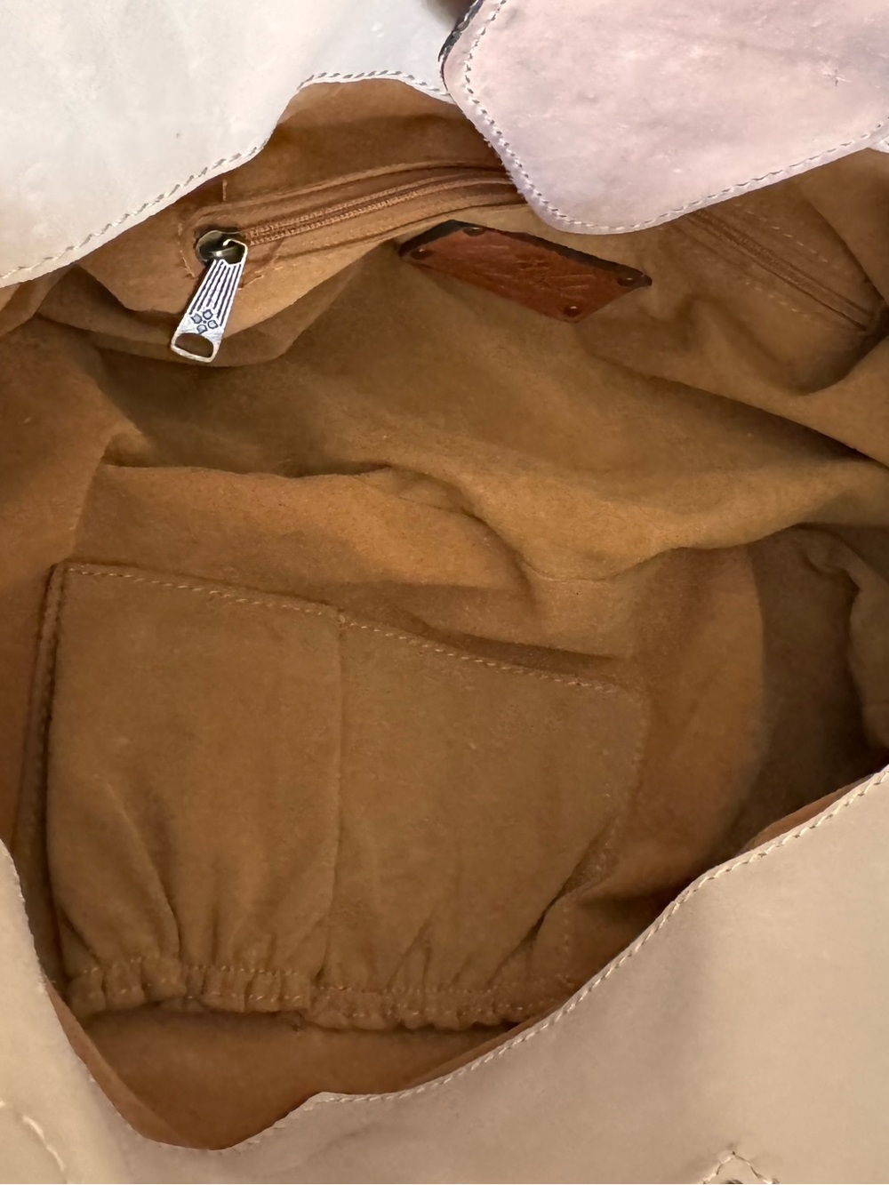 Patricia Nash Lione XL Taupe Brown Leather Pleated Satchel Handbag 18” - Picture 7 of 13